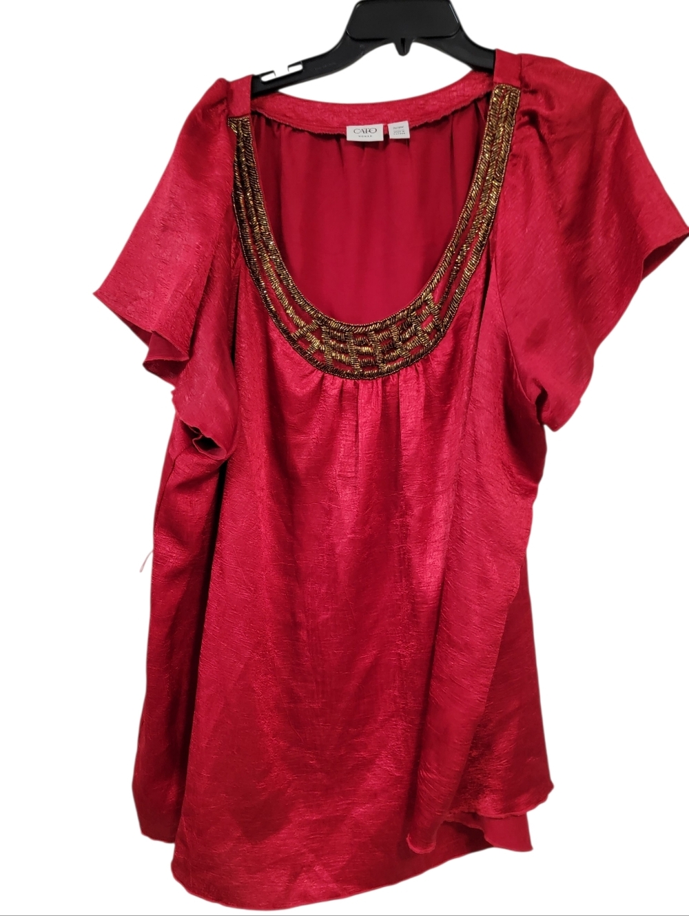 Cato Red Scoop Neck Beaded Blouse Plus Size 26/28W